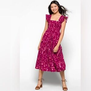 Hill House Ellie Nap Dress in maroon patterned poplin size xsmall